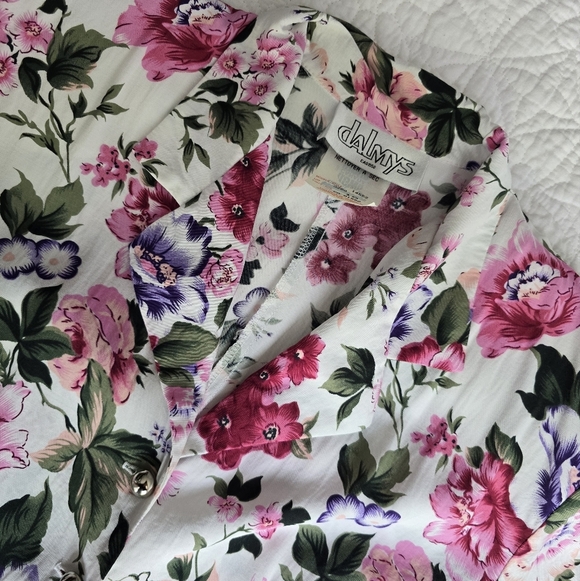 90s Vintage Romper Floral Button Up Collared V-neck Short Sleeve Playsuit - Picture 3 of 13